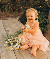 Girls Tulle Tutu Dress with Daisies - Pink.